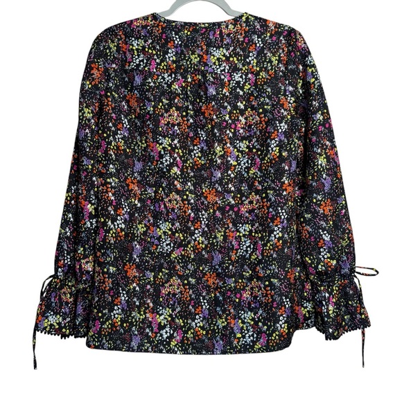 Derek Lam 10 Crosby Black Floral Print Silk Blend Metallic Bell Sleeve Blouse 2 - Picture 5 of 12